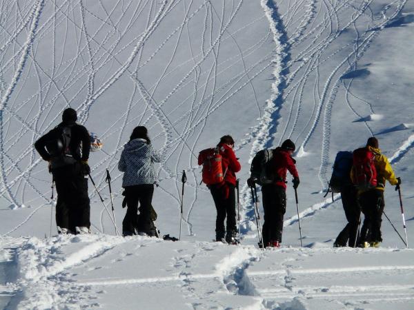 group skiing
