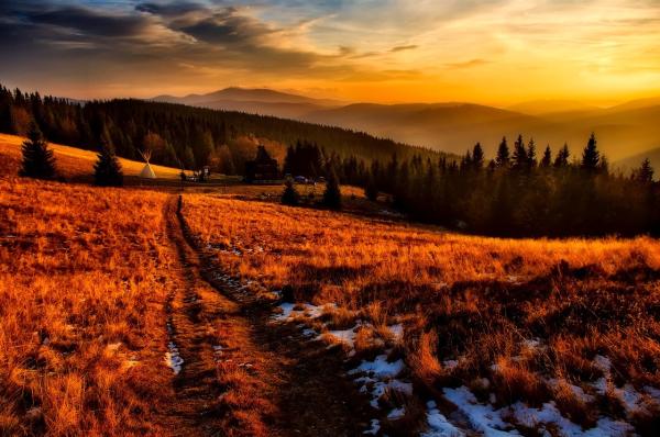 Camping at sunset